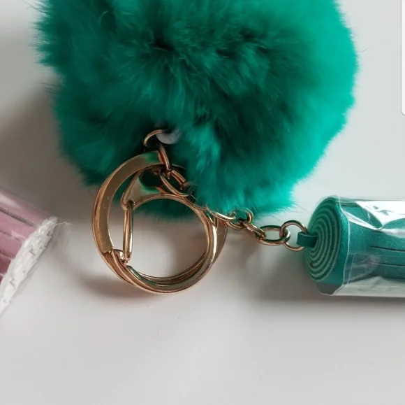 3 Faux Fur Pom Leather Tassel Keychain Bag Charms - Picture 7 of 7